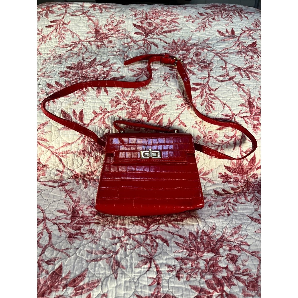 ASOS Design Red Croc Embossed Crossbody Bag Satchel Gold Hardware Top Handle
